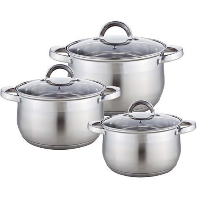 BE-616/6 Набор посуды из нерж.стали 6 пр. 2,1л, 2,9л, 3,9л со стеклянными крышками (4)