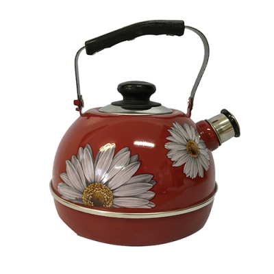 Чайник 3,5 л.(подвиж.ручка) - бордовый/ромашки (декор- нерж.сталь) ТМ04/35/01/14