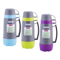 Термос 1л пластиковый со стеклянной колбой (2 чашки; /, /, /) (2080)