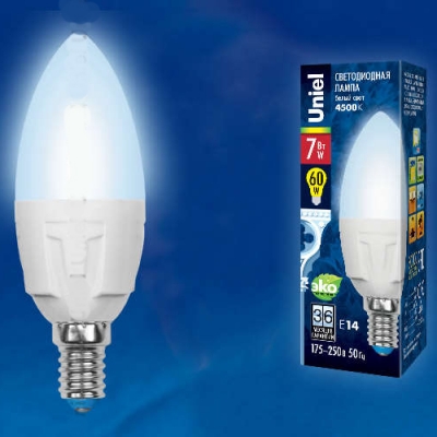 Лампа светодиодная LED-С37-7W/NW/E14/FR PLP01WH (Цвет: белый, свеча)