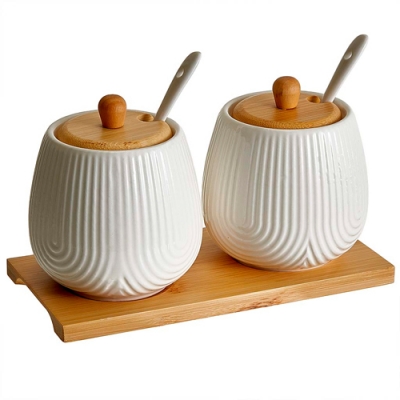 AK5-0015 Набор из 2 банок (300 мл) с ложками на бамбуковой подставке (24)