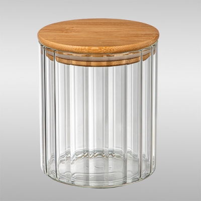 Банка из рельефного стекла, AROMA RIVIERA, объём: 600 мл, с крышкой из бамбука арт.108279