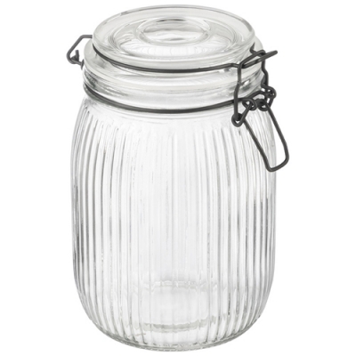 Банка из рельефного стекла, LA SCALA, объём: 1000 мл, с бугельным цветным замком арт.108321