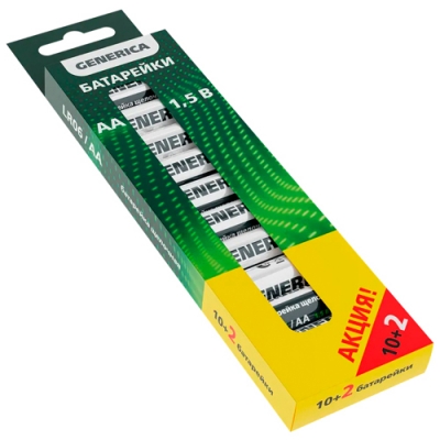 Батарейка щелочная Alkaline LR06/AA (10+2шт/кор) ПРОМО GENERICA ABT-LR06-ST-B12-G Батарейка щелочная Alkaline LR06/AA (10+2шт/кор) ПРОМО GENERICA ABT-LR06-ST-B12-G