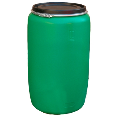 Бочка 227л пластиковая (евробарабан) с крышкой и хомутом зеленая г. Москва
