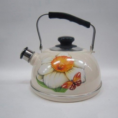 Чайник 2,5л. (подвиж. ручка) - слон. кость / нарцисс (декор - нерж. сталь) TM04/25/04/07