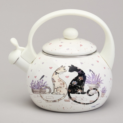 Чайник agness эмалированный со свистком серия "Lavander cats", 2,2 л 943-074