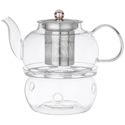 Чайник заварочный agness с фильтром из нжс и стекл. подставкой для подогрева 800 мл 887-257