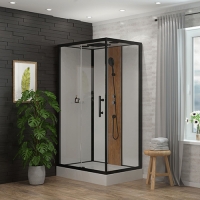 Душевая кабина 1806B-S (с полкой) бамбук,проф.чёрный,80*120*215низ.под.,бел.задн.ст.,прозр.ст.,4к.