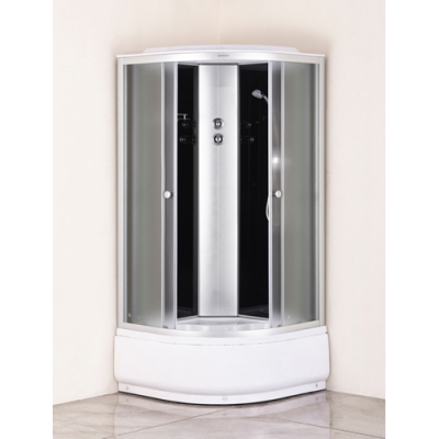 Душевая кабина F902ВS (90*90, выс.под., рифл. стек., черн. стен., хром матовый проф. 3к.)"EVA GOLD"