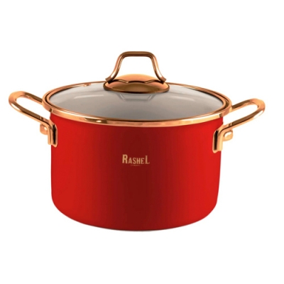 Кастрюля 4 л эмалированная со стекл. кр., ручка золото; цвет:красный (R-05520) "МАРУСЯ"