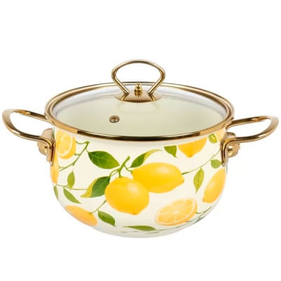 Кастрюля эмал сталь, 2.7 л, крышка стекло, Daniks, Лимоны, индукция (513823)