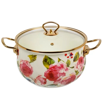 Кастрюля эмал сталь, 5 л, крышка стекло, Daniks, Pions, индукция (513821)