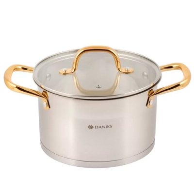 Кастрюля нерж, 4.75 л, с крыш, крыш стекло, Daniks, Лайнс, индукц, SD-072-22 (505758)