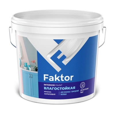 Краска FAKTOR интерьерная влагостойкая, белая ведро 13кг. Ярославль)