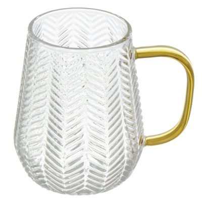 Кружка стекло, 350 мл, Плетение, с золотой ручкой, B060795 (483724)