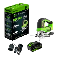 Лобзик аккумуляторный Greenworks GD24JS120,б/щет,120 мм,0-3500/мин, LED,1х4Ач,ЗУ,кор (3601407CUB)