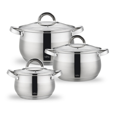 LR02-136 Набор посуды LARA серия СИМФОНИЯ 3пр. (кастр. 2,1+3,9+5,1л) индукц 5-ти ступ капс дно