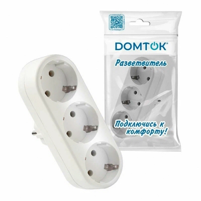 Разветвитель "DОМТОК" 3гн. плоский с/з 250В 3500Вт белый (2656)