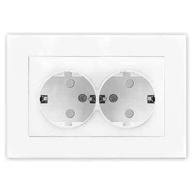 Розетка двухместная "UNIVersal" серия "Афина" с/з, с/у, з/ш 16А, 220В, белая (еврослот) A0050 Розетка двухместная "UNIVersal" серия "Афина" с/з, с/у, з/ш 16А, 220В, белая (еврослот) A0050