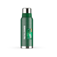 Термос "BIOSTAL-ОХОТА" у/г NBR-1200Z-G, 2 чашки, пробка с ситечком, цвет "ЗЕЛЁНЫЙ" БИОСТАЛЬ