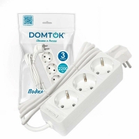 Удлинитель бытовой "DOMTOK" (ЛИДЕР) 3 гнезда, ПВС 3*0,75, 2,2кВт, з/к 3м (2375)