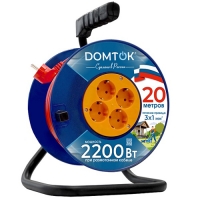 Удлинитель силовой на катушке "DOMTOK" 4 гнезда, ПВС 3*1, 2,2кВт, з/к 20м (2441)