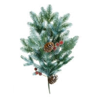 Ветка хвойная В355-11 с шишками и ягодами заснеженная 55 см, литая (10)