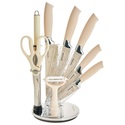 WEBBER BE-2290 Набор ножей на акриловой подставке 9 пр. (нерж.сталь+антибактер.покрытие)(9)