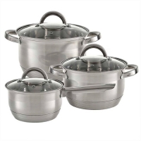 WEBBER BE-633/6 Набор посуды из нерж.стали 6 пр. с КОВШОМ 2,1л, 3л, 4л стеклян. крышки (4)