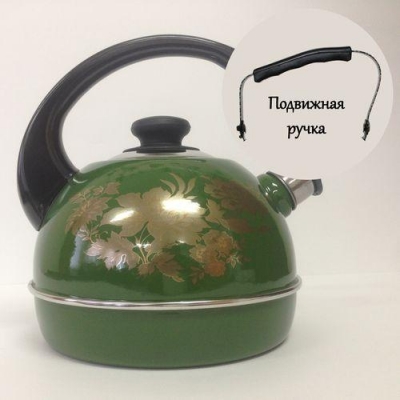Чайник 3,5 л.(подвиж.ручка) - зеленый/олимпия (декор- нерж.сталь) ТМ04/35/07/15