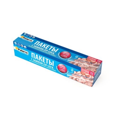 Пакеты для замораживания и хранения продуктов с замком PATERRA 15шт в уп. 3л, толщ.40мкм (109-195)