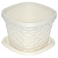 Кашпо квадратное 1,3л. Ротанг с поддоном (слоновая кость) 3313126 Виолет