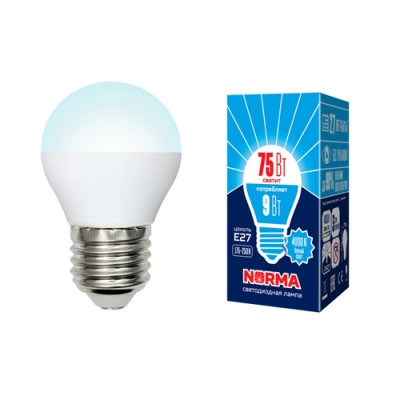 Лампа светодиодная LED-G45-9W/NW/E27/FR/NR белый свет (4000K) Серия Norma