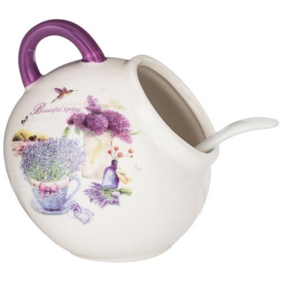 Солонка с ложкой Лавандовая весна 9,5х9,5 см. высота=10 см. / 170 мл. 358-1718