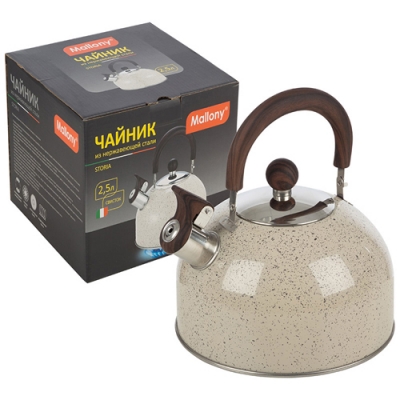 Чайник STORIA, объем 2,5 л, из нерж стали со свистком, окрашенный, ручка под дерево арт.007190 Чайник STORIA, объем 2,5 л, из нерж стали со свистком, окрашенный, ручка под дерево арт.007190