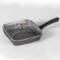 Сковорода-гриль квадр.24х24 АП Гранит black с несъемной ручкой и стекл. крышкой арт.с64802