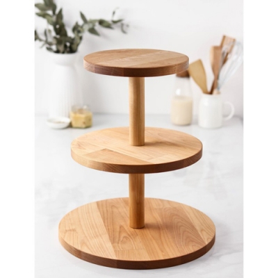 Трёхярусная подставка, массив березы, пропитано маслом, d=32x26х20х1,8 см, высота 37 см арт.7867792