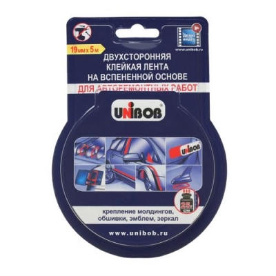 Клейкая лента двухсторонняя для авторемонтных работ 19мм х 5м черный пена UNIBOB ИУ (28) арт.54998