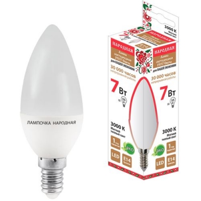 Лампа светодиодная FС37-7 Вт-230 В -3000 КE14 Народная (SQ0340-0193)