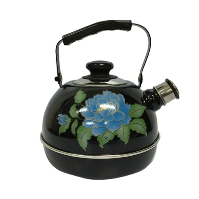Чайник 3,5 л.(подвиж.ручка) - черный/голубая орхидея (декор- нерж.сталь) ТМ04/35/02/13