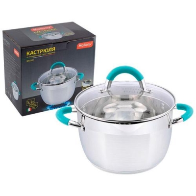 Кастрюля из нержавеющей стали с крышкой, объем: 5,1 л, размер 22х13,5 см, Bravo, арт.005431