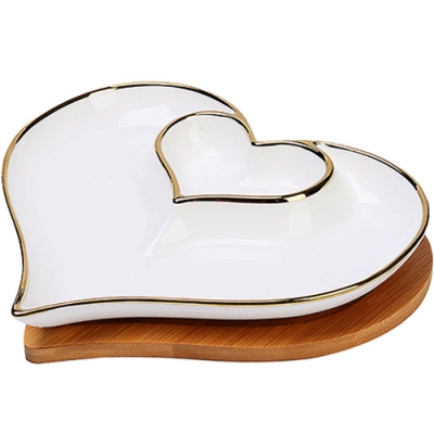 12088 Менажница Сердце 2 секции с подставкой 2пр фарфор/дерево LR (х24) "MAYER & BOCH"