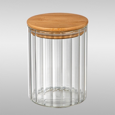 Банка из рельефного стекла, AROMA RIVIERA, объём: 450 мл, с крышкой из бамбука арт.108278