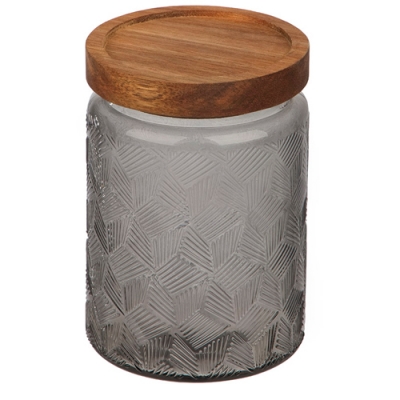Банка из цветного рельефного стекла, AMARETTO, 750 мл с деревянной крышкой (акация) арт.108315