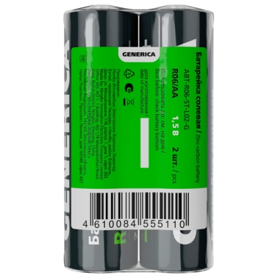 Батарейка солевая R06/AA (2шт/пленка) GENERICA ABT-R06-ST-L02-G