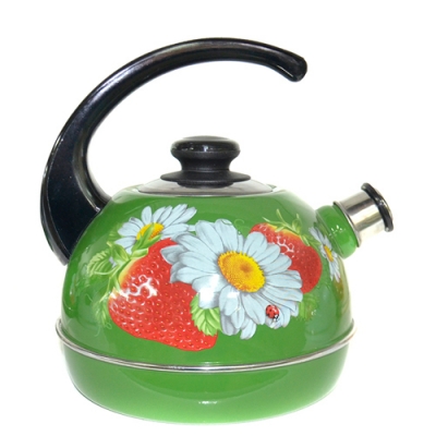 Чайник 3,5 л.(конс.ручка)-зеленый/клубника с ромашкой (д- н.сталь на бел)Т04/35/07/05/Н03 (г.Ростов)