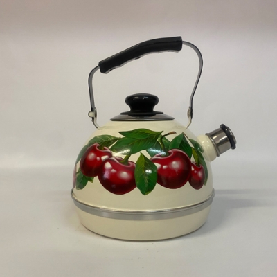 Чайник 3,5 л.(подвиж.ручка) - слон.кость/вишнёвый сад (декор- нерж.сталь) ТМ04/35/04/28 (г.Ростов)