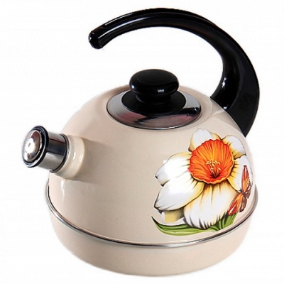 Чайник 4,0л. (конс. ручка) - слон. кость / нарцисс (декор - нерж. сталь) T04/40/04/07