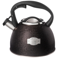 Чайник agness со свистком, 2,5л, c шильдиком, black, индукцион. капсул. дно 907-256